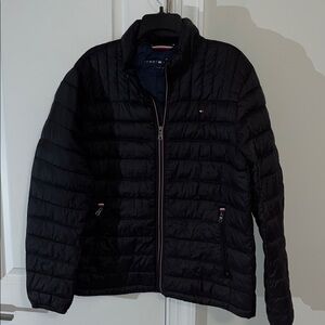 Navy Black TH Tommy Hilfiger Packable Puffy Puffer Winter Jacket men’s L No Bag